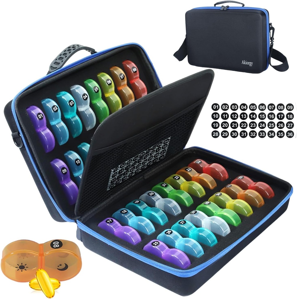 Mensuel Pill Organizer Box 2 fois par jour, Mensuel Pill Box AM PM avec 32 boîte de poche quotidienne, boîte à pilules Traval avec cas dur portable, extra grande boîte de médecine tient vitamine, huile de foie de morue et supplément