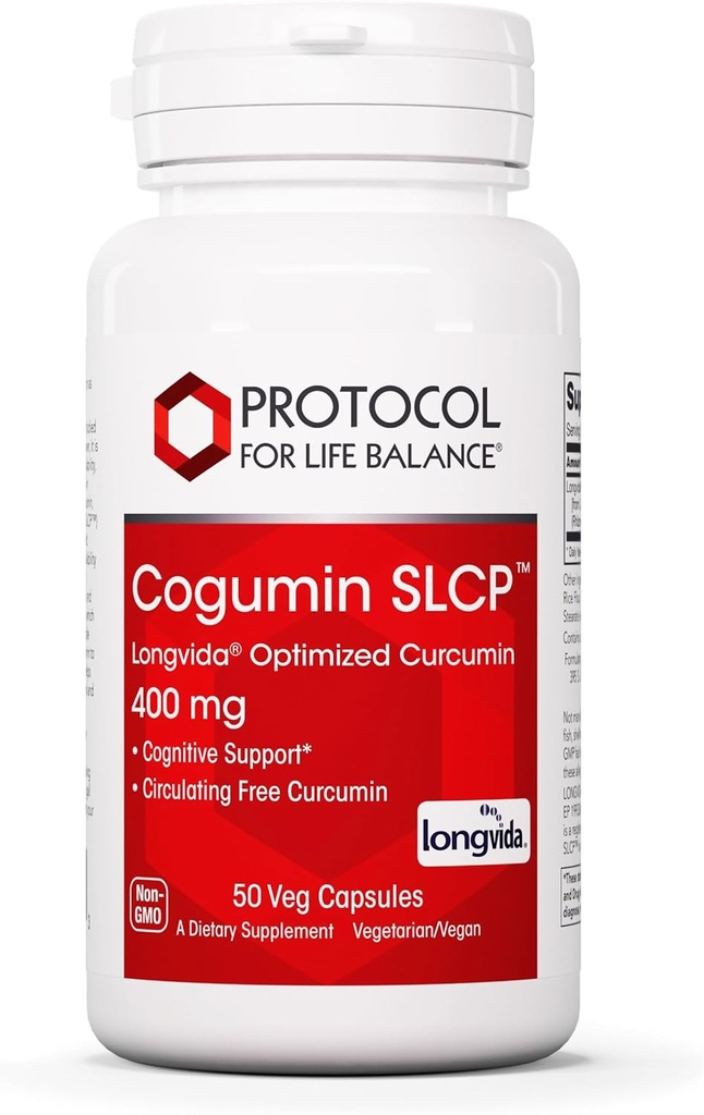 PROTOCOLE POUR LA BALANCE VIE Cogumin SLCP 400mg Curcumine - Soutien neurologique - avec extrait de Curcuma Longa - Supplément de soutien cognitif - Vegan-Ami & Non-OGM - 50 Capsules de Veg