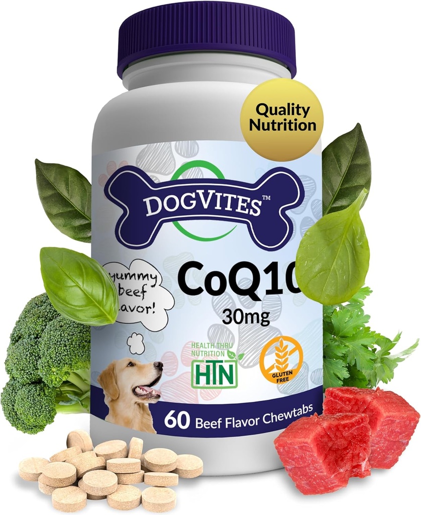 Santé Thru Nutrition Dog-Vites CoQ10 pour chiens, 60 comprimés aromatisés à croquer, 30mg