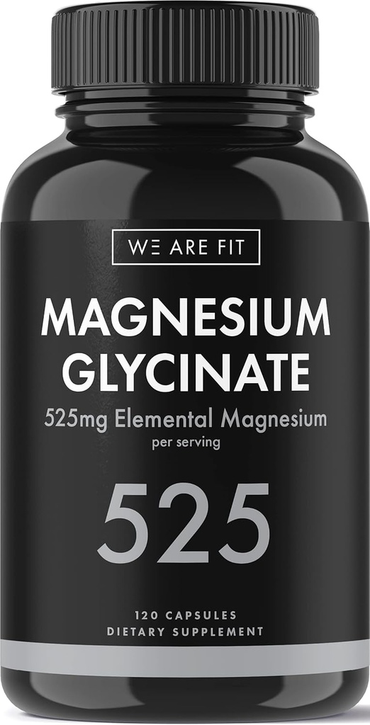 Magnésium Glycinate 525 mg Complexe élémentaire - 125 % DV Supplément biodisponible pour soutenir les niveaux de magnésium, végétalien et non-OGM, 120 capsules de légumes