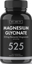 Magnésium Glycinate 525 mg Complexe élémentaire - 125 % DV Supplément biodisponible pour soutenir les niveaux de magnésium, végétalien et non-OGM, 120 capsules de légumes