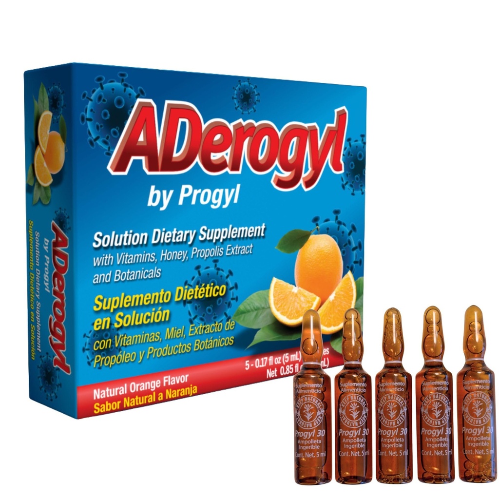 Vitamines liquides orales avec A, C, D, E, Zinc, miel d'abeille, propolis et extraits botaniques - Arôme d'orange naturel - 5 ampoules de supplément de soutien immunitaire (0,85 fl oz / 25 ml)