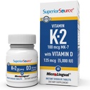 Source supérieure K2 (MK-7) 100 mcg, avec supplément D3 (5 000 UI), comprimés microLinguaux à dissolution rapide, 60 comtes, renforcer les os, support du système cardiovasculaire et immunitaire, non-OGM