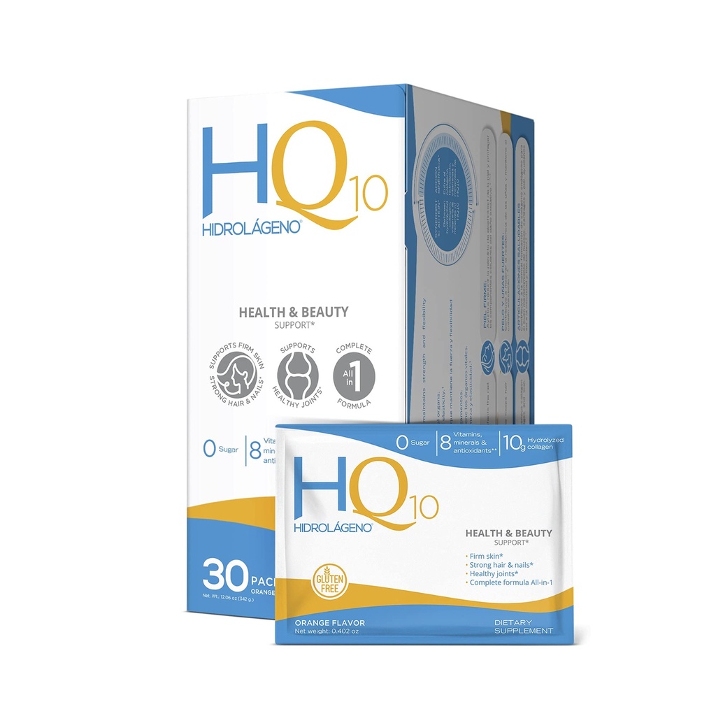 Hidrolageno Q10, Collagène hydrolysé, Vitamines, ZINC, Antioxydants, 30 sachets par boîte, 4.2 Ounce, Pack de 1