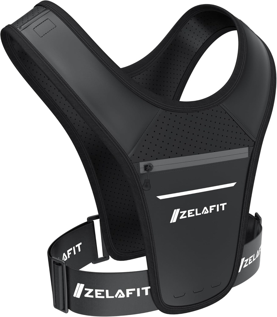 Veste de course ZelaFitTM pour les femmes et les hommes Support de téléphone de course – parfait pour la course, accessoires de course, essentiels de course - Lightweight Chest Rig Support de téléphone pour la course (Noir)