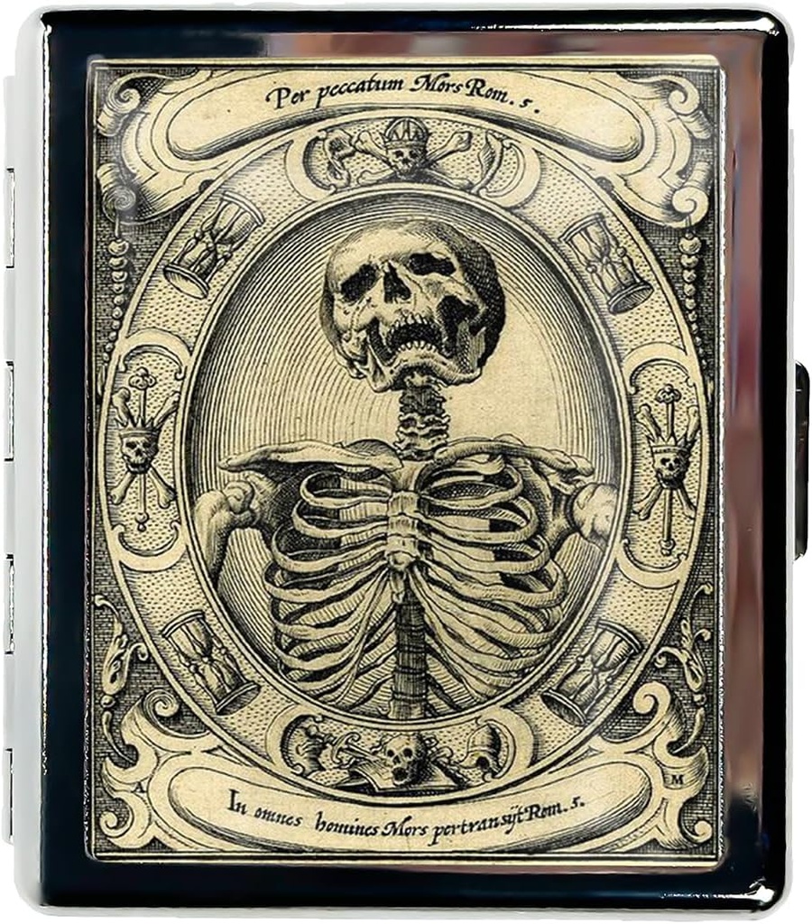 Pilule de voyage Organisateur petite coque à pilules pour les essentiels de la poursuite 7 jours Boîte à pilules mignon avec miroir Boîte à pilules portable pour les cadeaux de voyage de Pocket ou Purse Pill Containe (Skeleton Vintage)