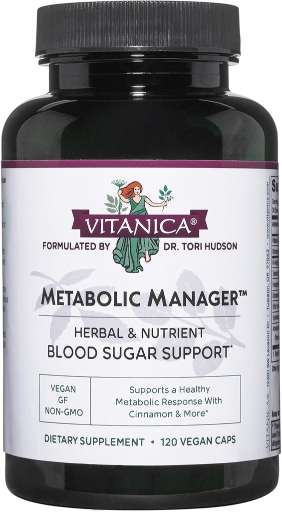 Vitanica Gestionnaire métabolique - Supplément à base de plantes pour soutenir une réponse métabolique saine - Supplément alimentaire avec vitamine D - Supplément antioxydant végétalien - 120 Capsules