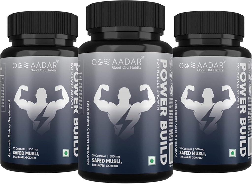 AADAR Power Build (Safed Musli, Gokhru, Shatavari) 30 capsules (Pack 3)