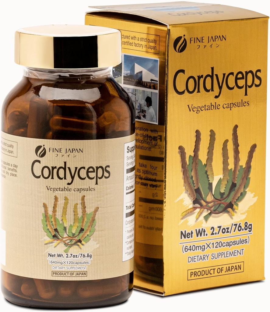 FINE JAPON Cordyceps Mushroom Capsules - Extrait Premium Cordyceps Militaris et Sinensis pour des bienfaits optimaux pour la santé, 100% authentique Cordyceps dans des capsules faciles à avaler