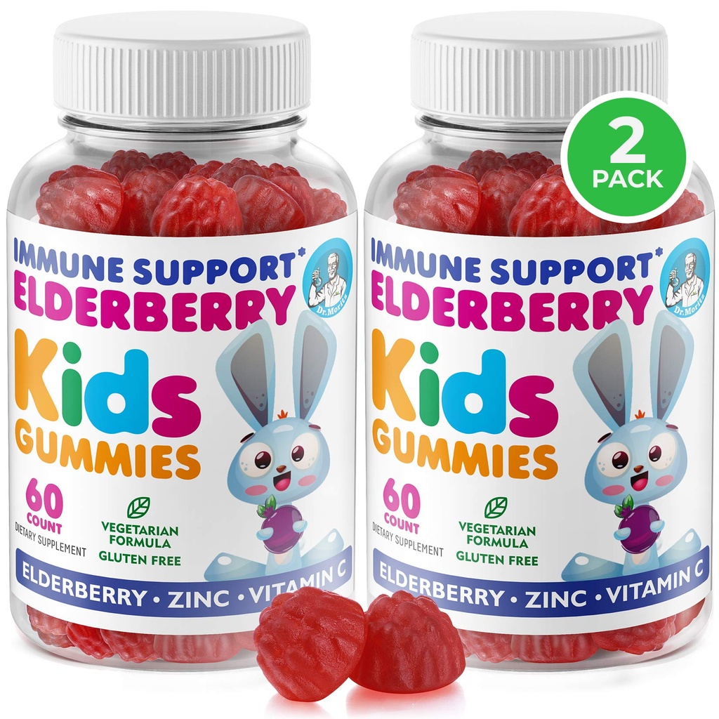 DR. MORITZ Gummies de mûre aînée pour les enfants et les adultes (2 packs) - Soutien à la vitamine C et au zinc pour les enfants immunes - Végétarien, sans gluten