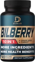 10in1 Extrait de Bilberry pour supplément pour yeux pendant 3 mois - Équivalent 9260mg avec Graines de raisin, Carotte, Elderberry, Eyebright, Quercetin et plus Herbes - Non-OGM, Sans gluten - 90 Capsules Vegan