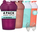 GOMOYO 4-Pack - Bouteille de Shaker 20 once, fouet de fil de shaker de protéines x4, boisson de protéines en vrac et pré-entraînement tasses Shaker, lave-vaisselle sans danger et sans BPA
