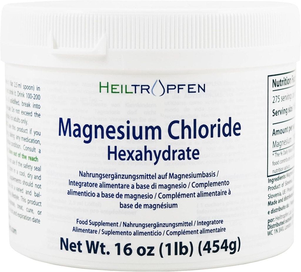 1 Pound Magnesium Chloride Hexahydrate | Pharmaceutical Grade Ingredients | Crystal Powder | Pure Ph. EUR., BP, USP, 100% | Heiltropfen®