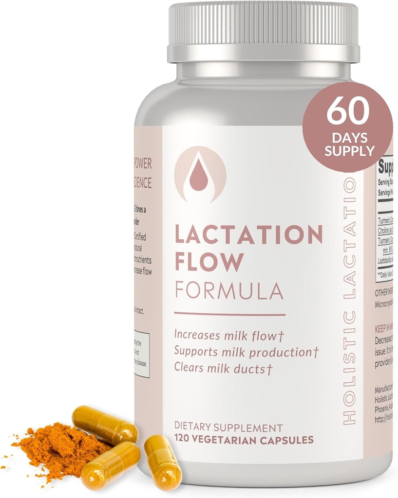Formule de flux d'allaitement Holistic Lactation® (60 portions), supplément pour soutenir le flux de lait maternel et l'approvisionnement en lait, contient probiotique d'allaitement et choline, sans lécithine