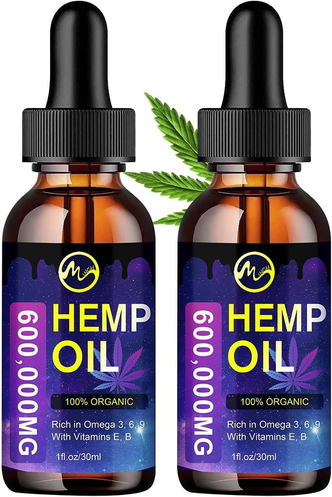 (2 packs) Extrait d'huile de chanvre 1 200 000mg - Supplément alimentaire naturel pour les plantes pour l'aide au stress/SLEP, riche en oméga 3 6 9 et vitamine E