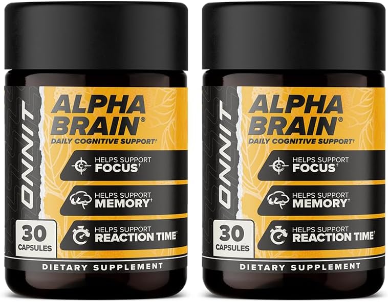 ONNIT Alpha Cerveau Premium Supplément Cerveau Nootropique pour hommes et femmes - Capsules de Focus sans caféine pour la concentration, la clarté mentale et le soutien de la mémoire - Cat's Claw, Bacopa, Oat Straw (30ct 2-Pack)