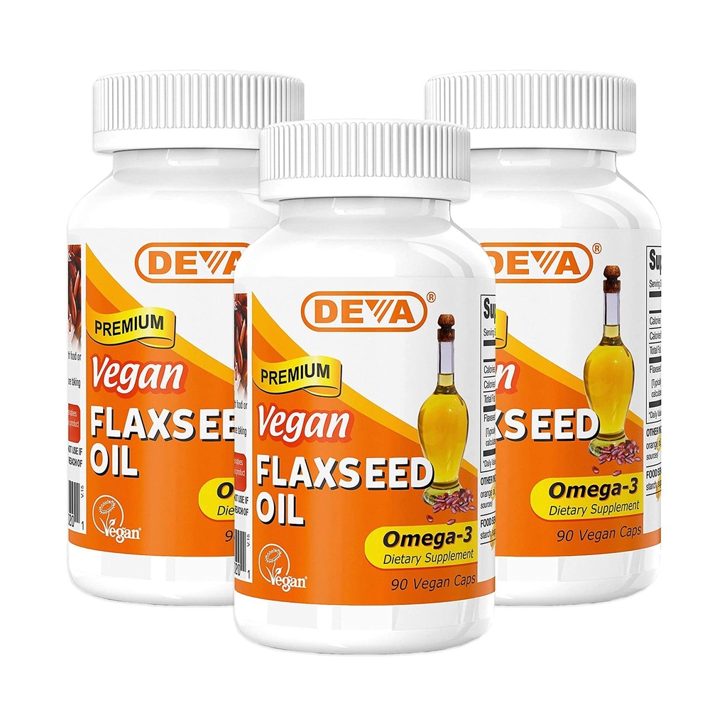 DEVA Vitamines végétales organiques Huile de lin - Riche en oméga-3, pressé à froid et non raffiné - 90 capsules (paquet de 3)