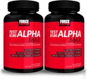 FORCE FACTOR Test X180 Alpha Max, 2 packs, testostérone totale et booster d'oxyde nitrique pour les hommes avec graines et Tribulus Fenugreek pour augmenter le flux sanguin et améliorer la performance athlétique masculine, 360 capsules