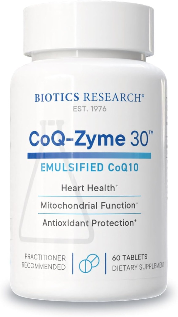 Recherche en biotique CoQZyme 30 Milligramme de coenzyme émulsifiée Q10 CoQ10, Fournitures Superoxyde dismutase et catalase, Deux antioxydants importants 60 Tabs