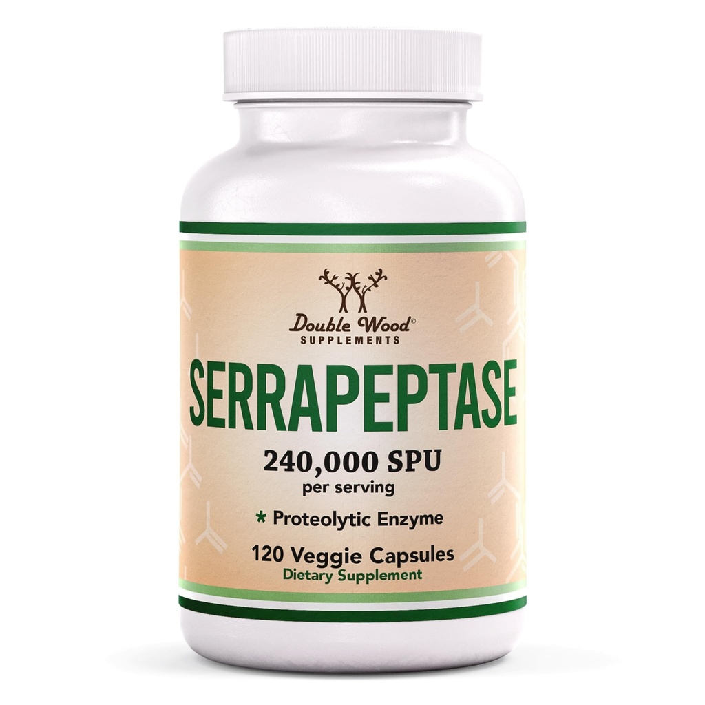 Serrapeptase 240 000 SPU Max Potency (120 Capsules de Veggie) Enzyme protéolytique pour la santé des sinus, des voies respiratoires et des articulations (non OGM, sans gluten, sans végétarienne) par Double Wood