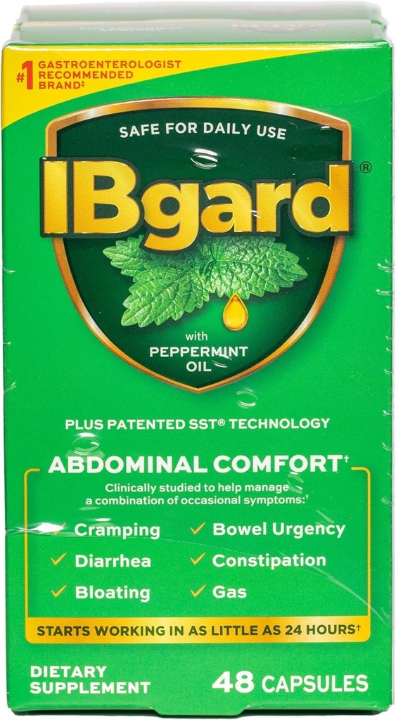Supplément Santé IBgard Gut, Capsules d'huile de menthe poivrée pour le confort abdominale, 96 Capsules