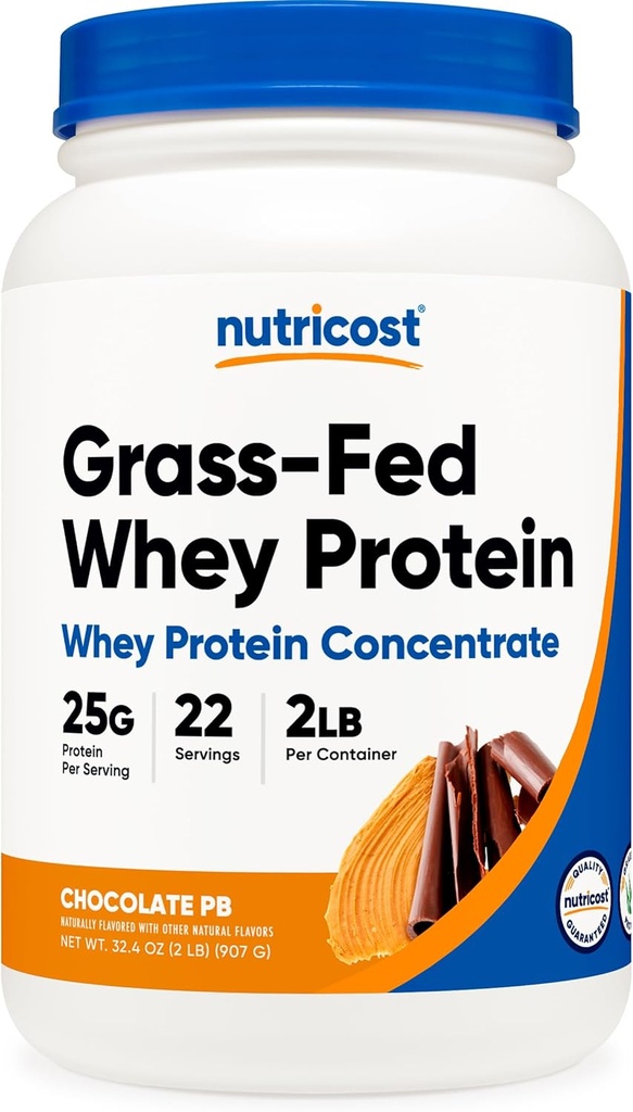 Nutricost Grass-Fed Whey Protein Concentrate (Chocolate Peanut Butter) 2LBS - Post Workout Powder Supplement, Non-GMO