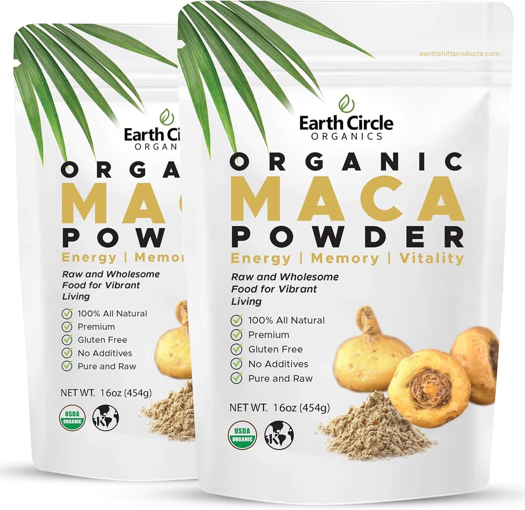 Earth Circle Organics Yellow Maca Root Powder, Natural Superfood, aide avec l'énergie, le poids et la fertilité des femmes - Vegan - 1 livre (Pack de 2)