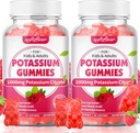 softbear Citrate de potassium 1000mg Gommies – Gommies de potassium à absorption élevée pour le soutien musculaire et équilibre électrolytique – Supplément de potassium pour les femmes et les adultes, végétalien, goût de framboise (120 comte)