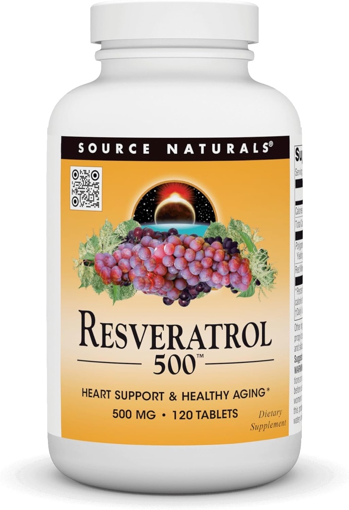 Source Naturals Resveratrol 500, Heart Support & Healthy Aging*, 500 mg - 120 Tablets