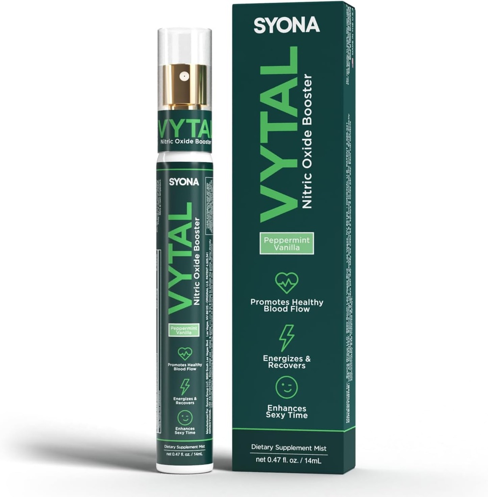 SYONA - VYTAL - Boosting Spray - Cardiovascular and Cognitive - Peppermint and Vanilla Flavor - B12, B3, L-Arginine - 14ml Pump Bottle