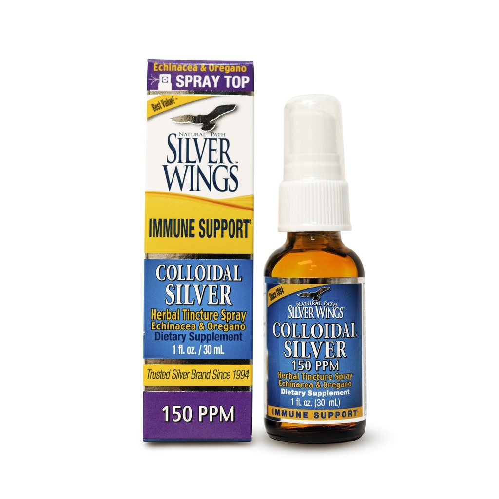 Path naturel Silver Wings Colloïdal Silver 150ppm (750mcg) w/Echinacea & Oregano Supplément de soutien immunitaire - 1 fl. oz Spray