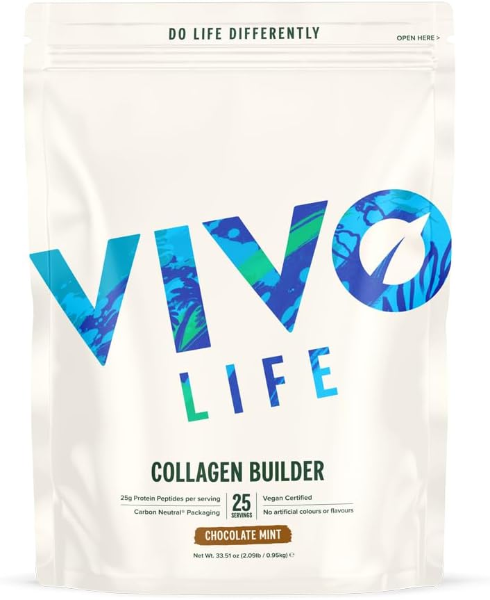 Vivo life - Plant Protein Collagen Builder avec vitamine C, acides aminés et acide hyaluronique, soutenir cheveux sains, peau et ongles, végétalien (Vanilla et cannelle)