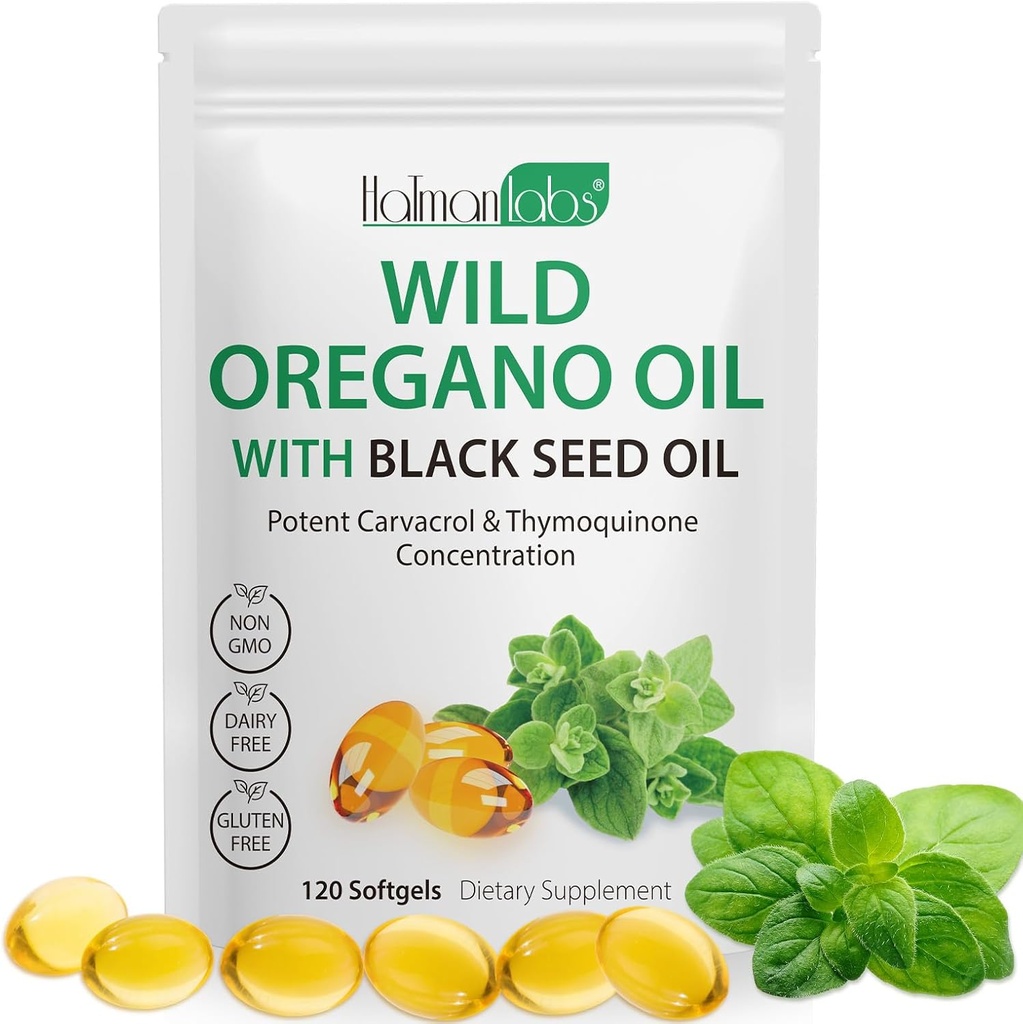 Oil of Oregano Softgels,Oregano Oil Capsules Organic,2-in-1 6000mg Oil of Oregano with Black Seed Oil 200mg,Oregano Oil with Black Seed Oil Softgels,120 Softgel Capsules