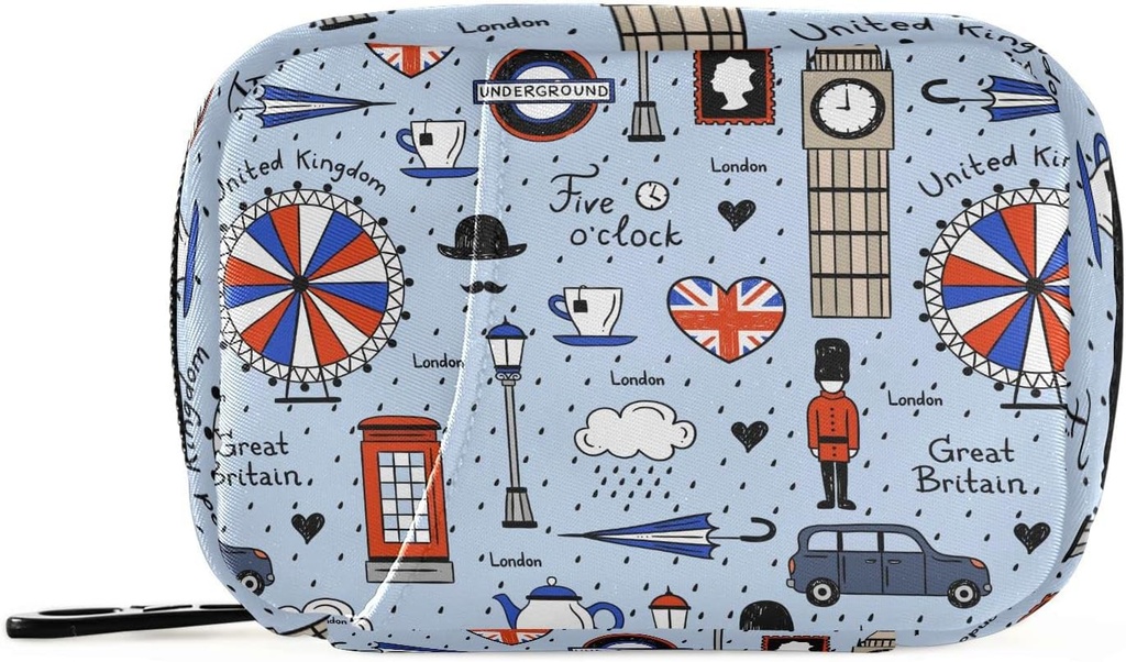 London Retro Imprimer Pill Box 7 Day Pill Case Travel Pill Organizer Bag with Zipper Portable Weekly Vitamin Medicine Supporter Pouch Bag