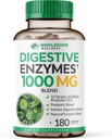 Enzymes digestives saines Wellness 1000MG Plus Supplément prébiotiques et probiotiques, 180 capsules, formule végétale biologique à base de plantes pour la digestion et la lactose avec Amylase et Bromelain, 3-6 mois d'approvisionnement