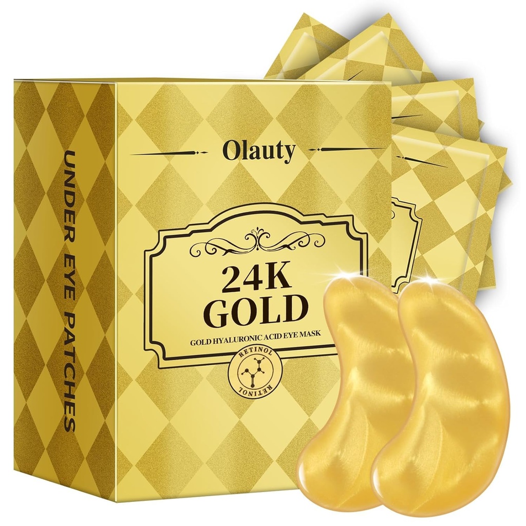 30 Paires Masque Oeil Or 24K, Patchs pour Yeux Puffy et Cercles Noirs, Patchs sous Oeil Skincare, pour Femmes Hommes