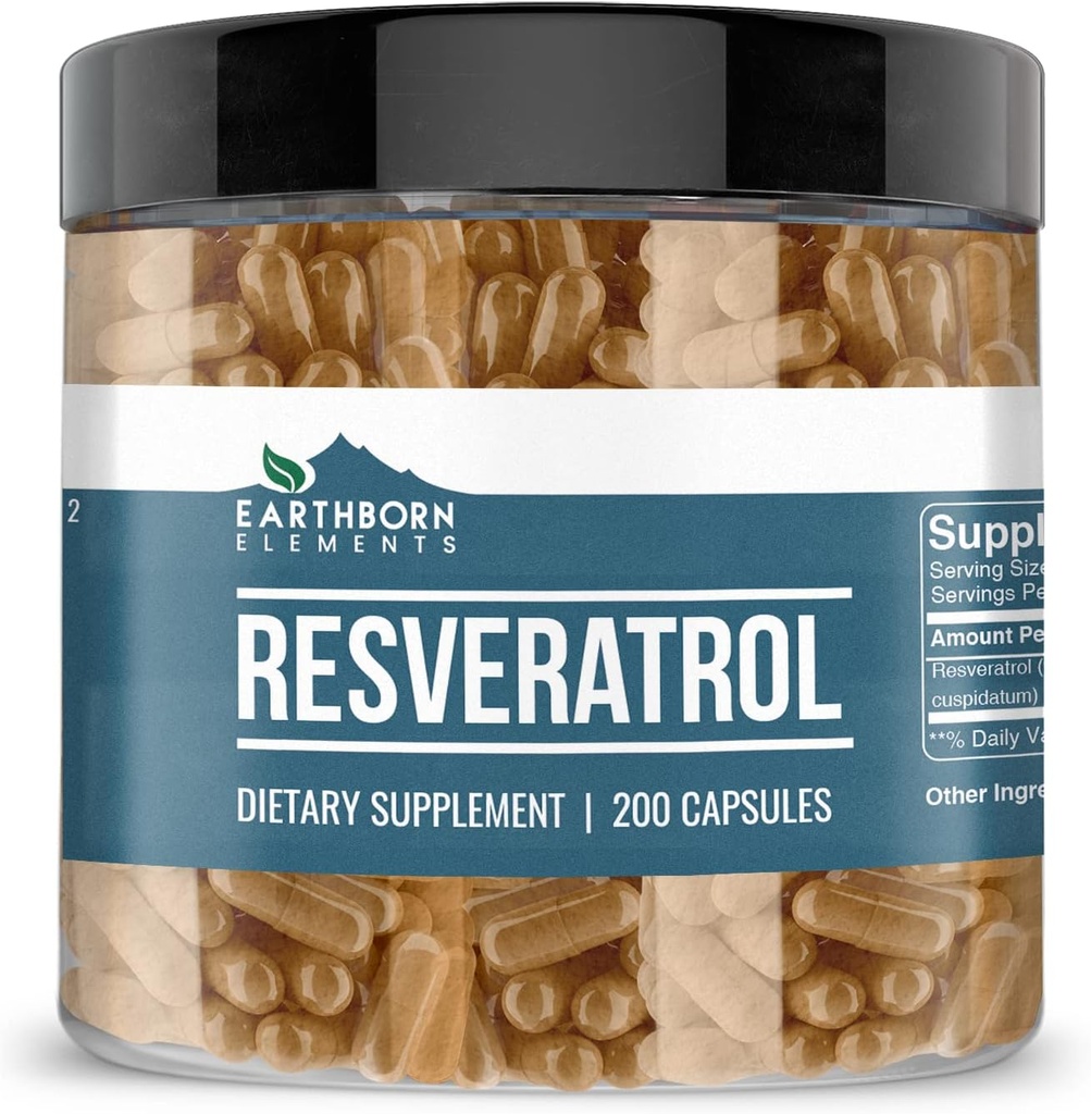 Éléments terriens Resvératrol 200 Capsules, pures et non diluées, sans additifs