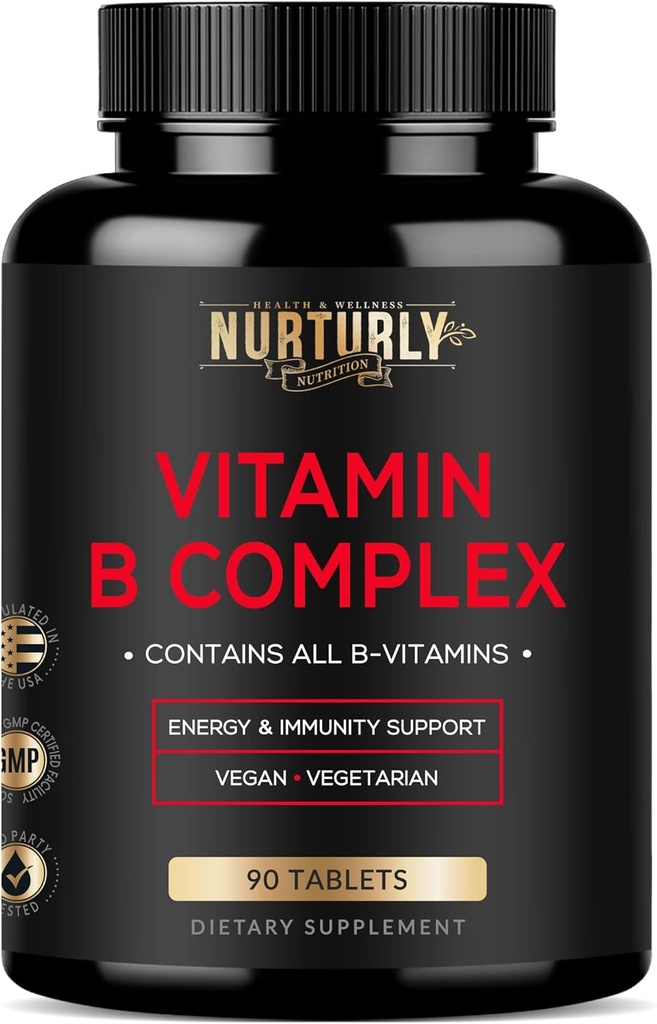 Complexe Vitamine B - Contient toutes les vitamines essentielles B - B1, B2, B3, B5, B6, B7, B9, B12 et Biotine - Vitamines complexes Super B pour l'énergie, l'immunité et le soutien de l'humeur - 90 comprimés