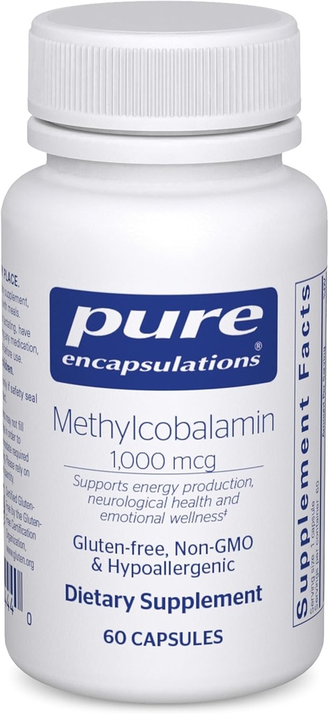 Encapsulations pures méthylcobalamine 1 000 mcg - Supplément de vitamine B12 pour soutenir la mémoire et la santé nerveuse - Capsules de vitamine B12 Premium - 60 Capsules