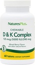 Natures Plus Complexe D & K - 60 baies mixtes à croquer - Supports Métabolisme au calcium - Végétarien, Non-OGM, Sans gluten, Sans soja - 60 portions