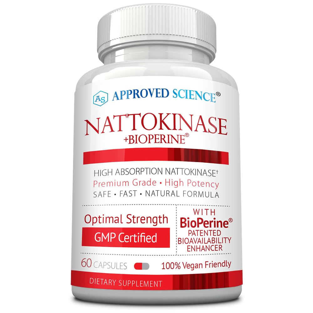 Sciences approuvées Nattokinase - 4 000 UF - 200 mg - Sans vitamine K2 - Contient de la biopérine - Approvisionnement d'un mois - Vegan, non-OGM - 60 capsules