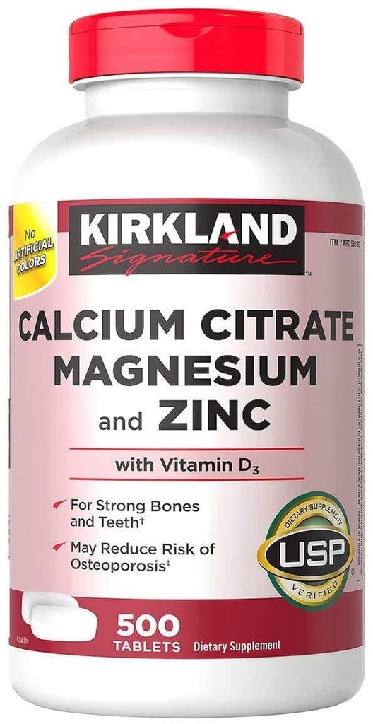 Kirkland Signature Citrate de calcium Magnésium et zinc, 500 comprimés
