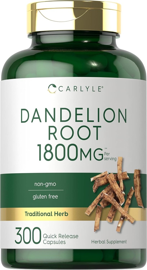 Carlyle Dandelion Root, 1800mg, 300 capsules, supplément sans gluten