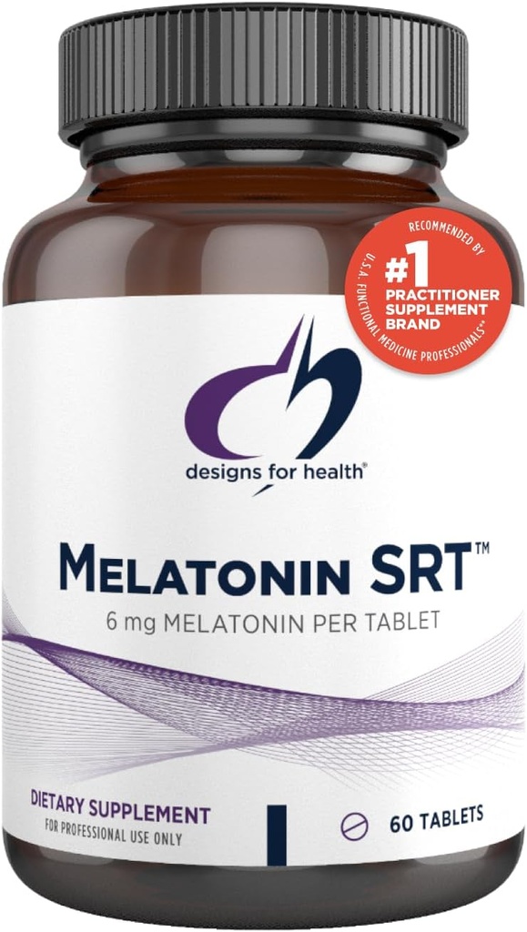 Designs for Health Time Release Melatonine SRT - Supplément Melatonine pour le sommeil - Supplément Sommeil pour les adultes, 6mg par comprimé - Vegan + Non-OGM (60 comprimés)