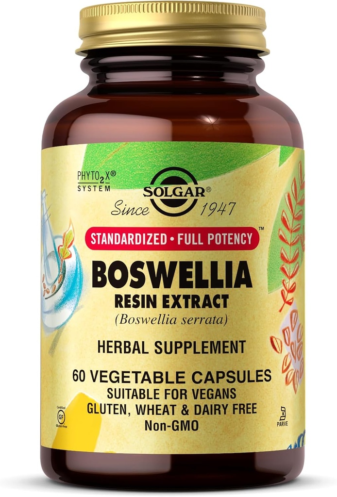 Solgar Boswellia Resin Extract - 60 capsules végétales - pleine puissance normalisée (SFP) - Non-OGM, végétalien, sans gluten, sans produits laitiers, sans casher - 60 portions