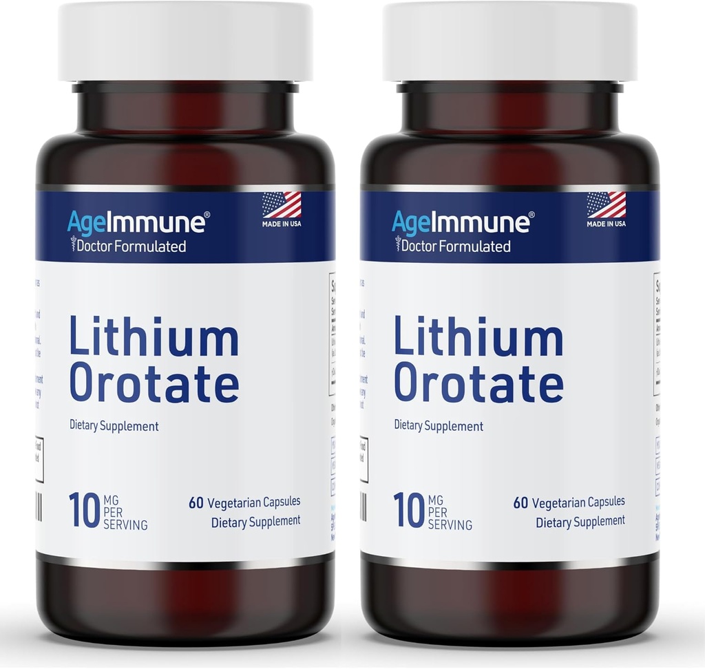 Supplément d'orotate de lithium 10mg, 60 Capsules végétariennes. Soutient la mémoire et le bien-être émotionnel. Suppléments sans stéarate de magnésium. (2)
