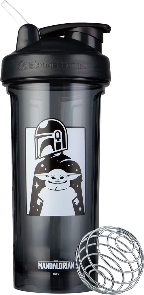 BlenderBottle Star Wars Shaker Bouteille Pro Série parfaite pour les shakes protéiques et préentraînement, 28-Ounce, Mandalorian & Child