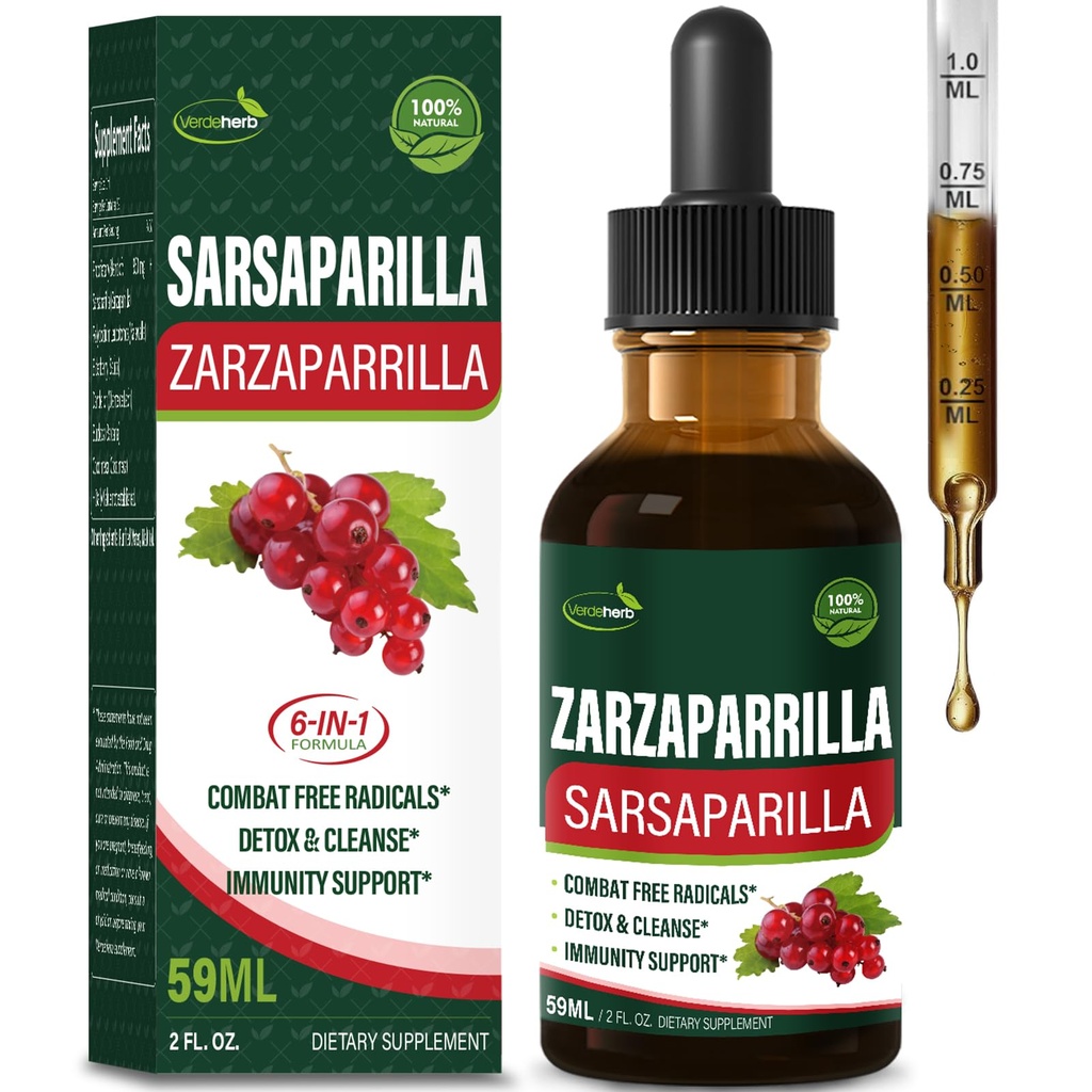 Extrait de racine de Sarsaparilla gouttes pour le nettoyage du foie Detox & Réparation, Supplément de soutien immunitaire avec Dandelion Cocolmeca Polypodium Leucotomos. Diente de Leon para Limpieza de Colon y Desintoxique. 2oz