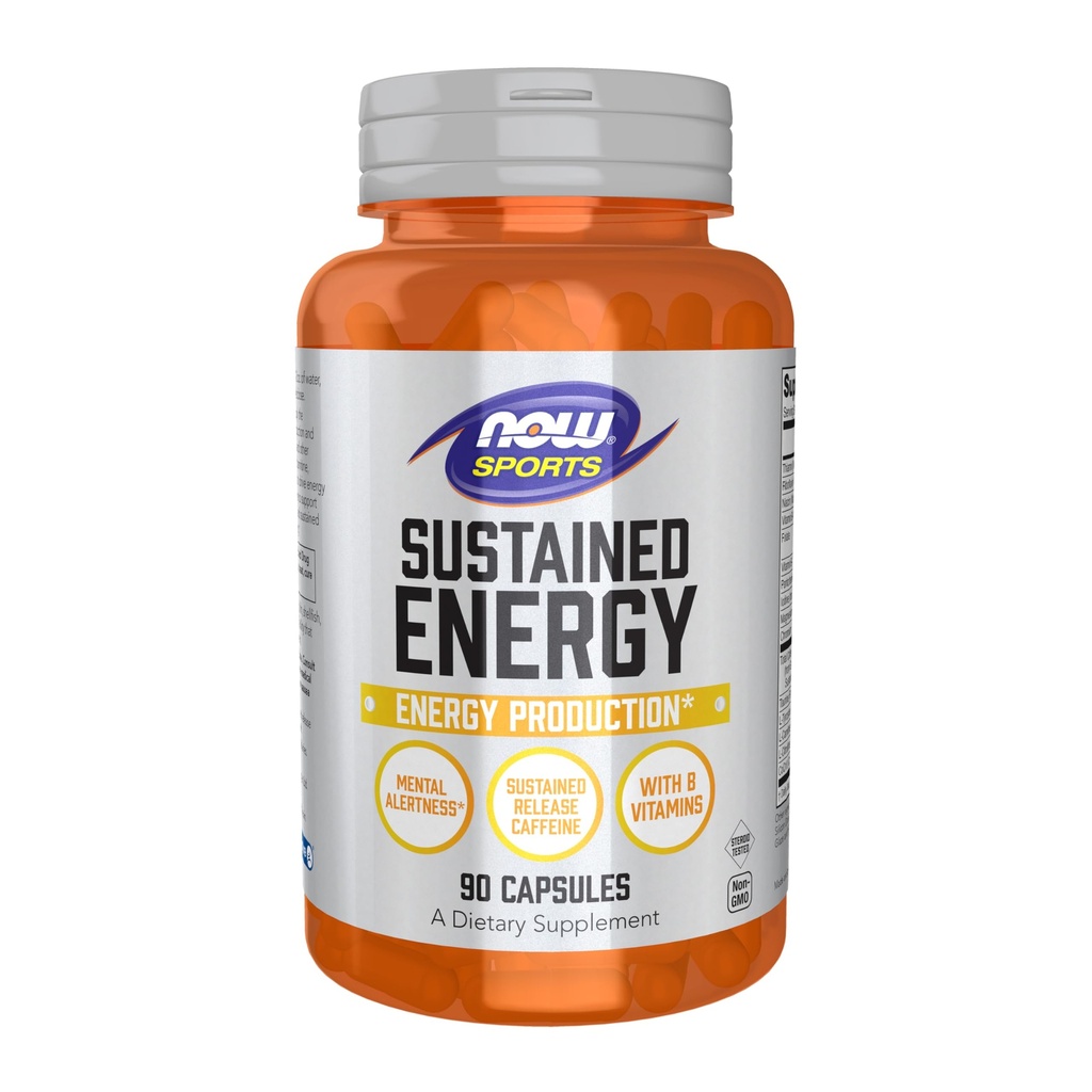 MAINTENANT Aliments Sports, énergie soutenue Production d'énergie* Alerte mentale* Libération prolongée de caféine avec des vitamines B 90 Capsules de légumes
